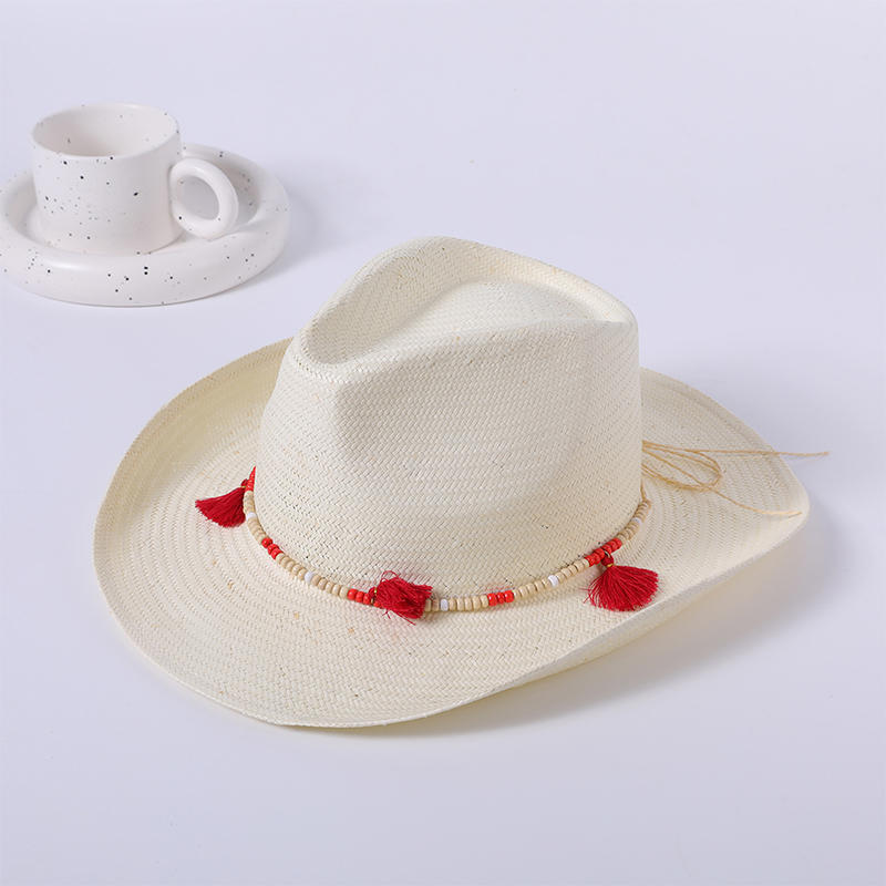 Straw hat spring and summer new leisure play beach hat woven female European and American style white cowboy hat outdoor sunshade sunscreen hat
