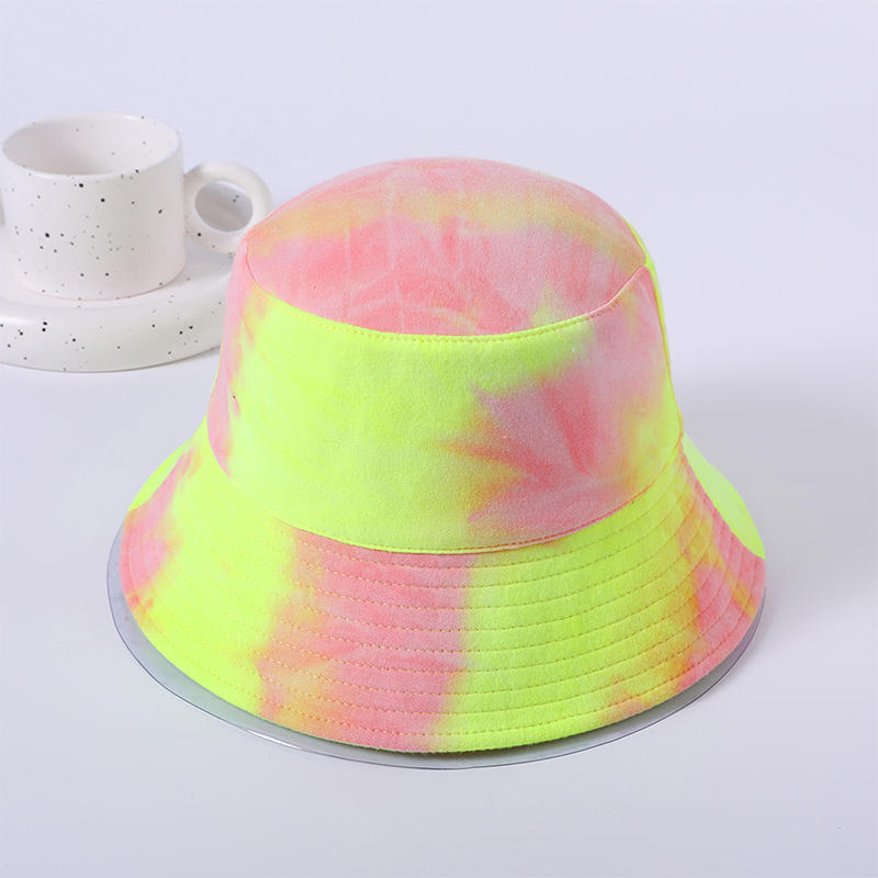 Tie-dye bright yellow cloth hat spring and summer new leisure play female Korean fisherman hat outdoor sunshade sunscreen hat