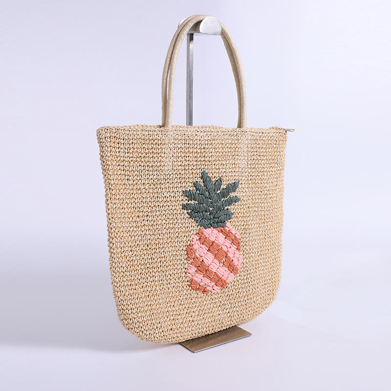 Natural hand crochet papyrus pineapple embroidery handmade papyrus bag
