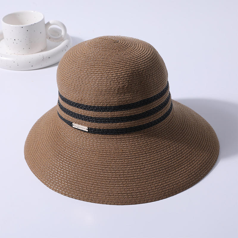 Straw hat spring and summer new style break three black lines decoration female European and American style sun hat outdoor sunshade sun hat