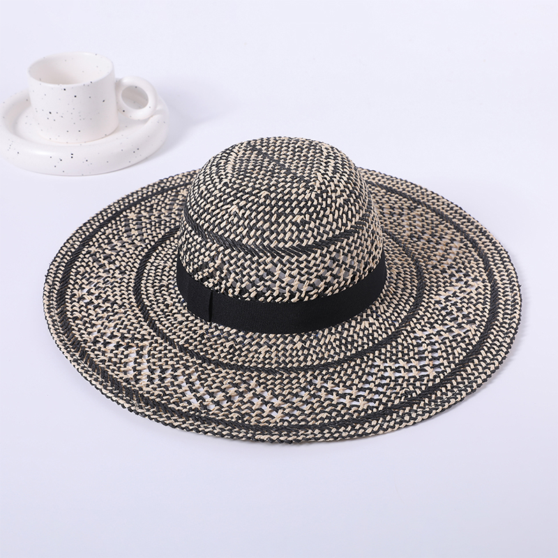 Black straw hat spring and summer new fashion woven women's European and American style sun hat outdoor sunshade sun hat