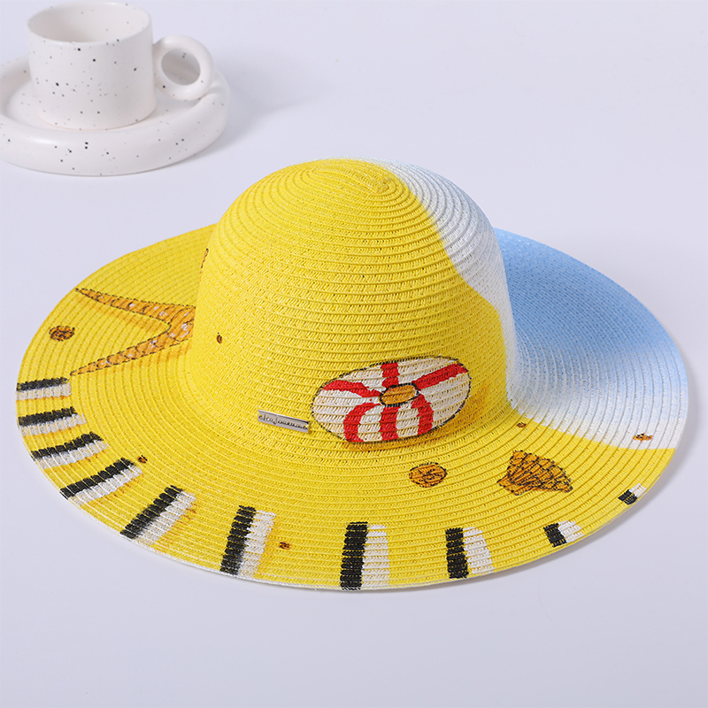 Hand-painted straw hat spring and summer new leisure play beach hat woven female European and American style sun hat outdoor sunshade sun hat