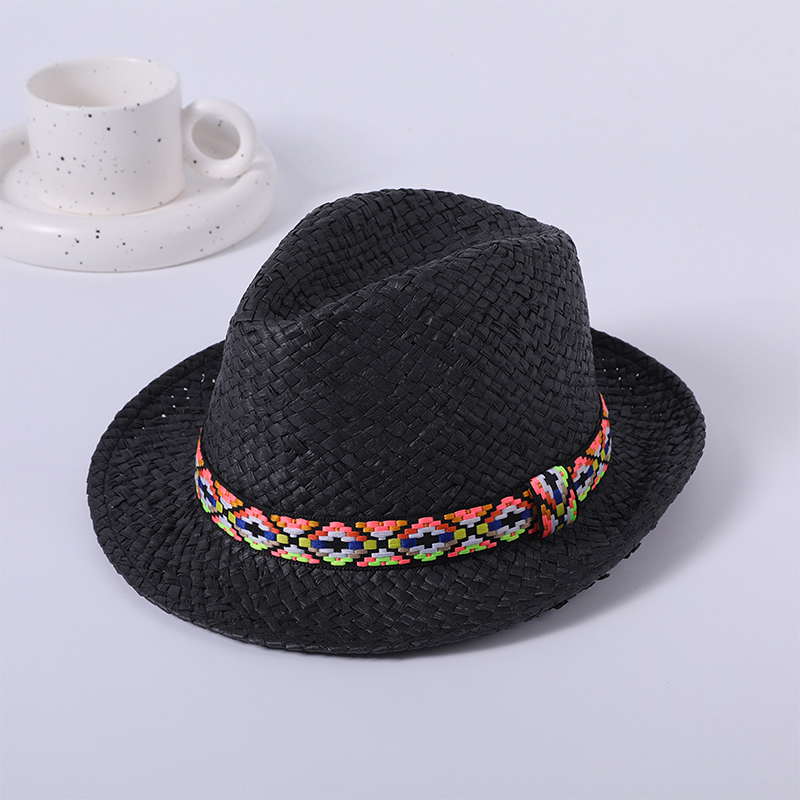 Ethnic wind ribbon handmade lala grass woven ladies European and American style Loukong small hat