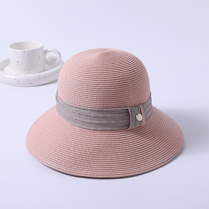 Pink straw hat spring and summer new leisure play beach hat woven female Japanese sun hat outdoor sunshade sun hat