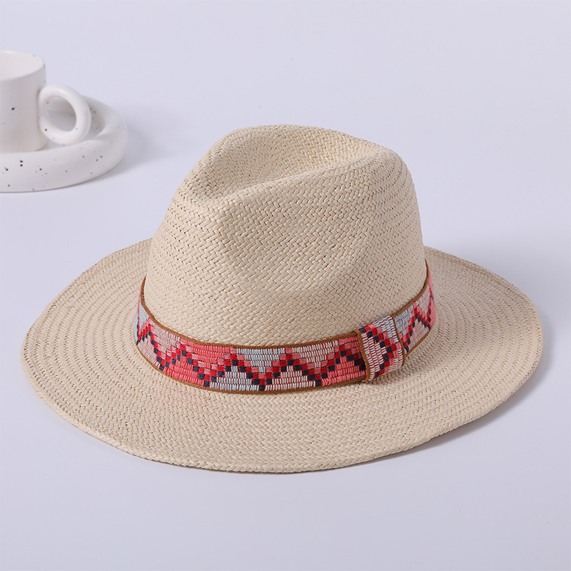National wind ribbon hand-woven women's European and American style panama hat outdoor sunshade sunscreen hat