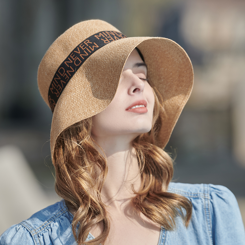 Japanese spring and summer new casual fashion jacquard ribbon sun protection hat