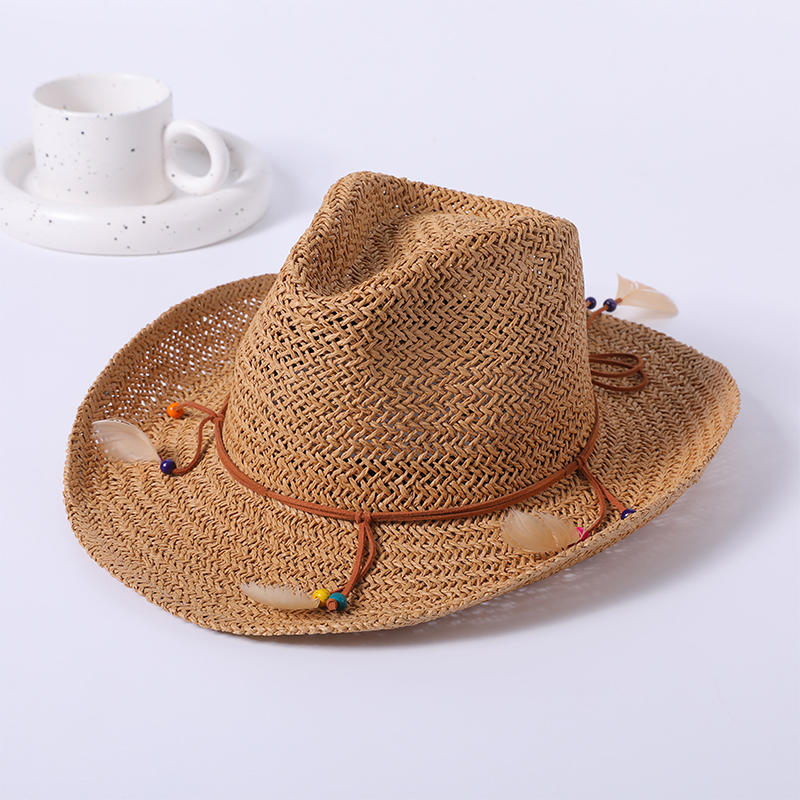 Straw hat spring and summer new leisure play beach hat woven female European and American style yellow cowboy hat outdoor sunshade sunscreen hat