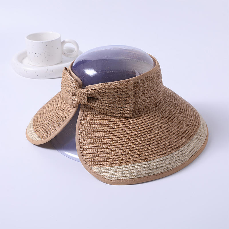 Top transparent straw hat spring and summer new bow decoration beach hat woven female Korean version of the empty top hat outdoor sunshade sunscreen hat