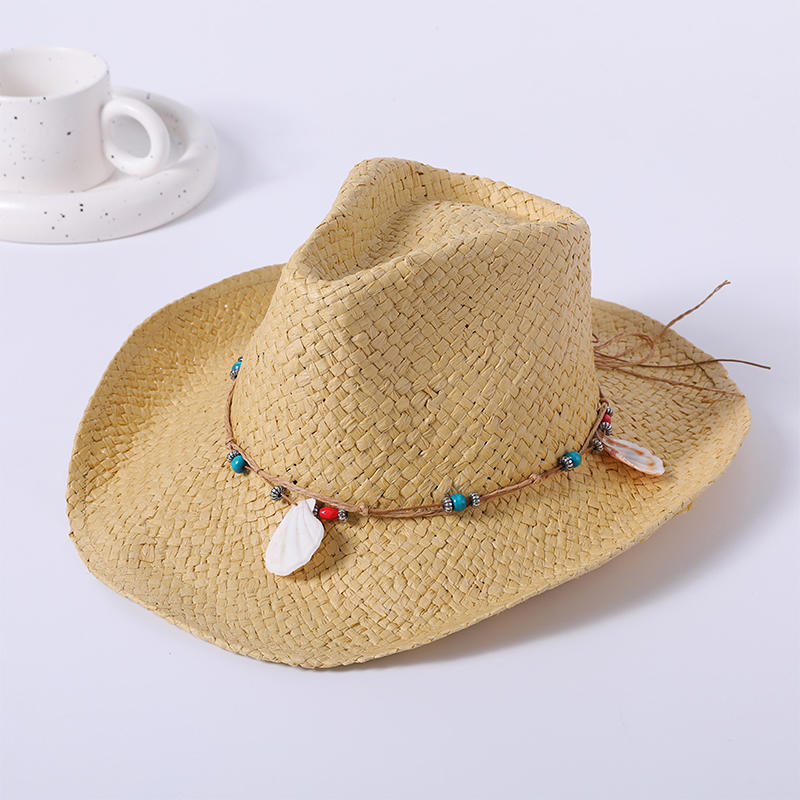 Pendant decoration straw hat spring and summer new leisure play beach hat woven female European and American style cowboy hat outdoor sunshade hat