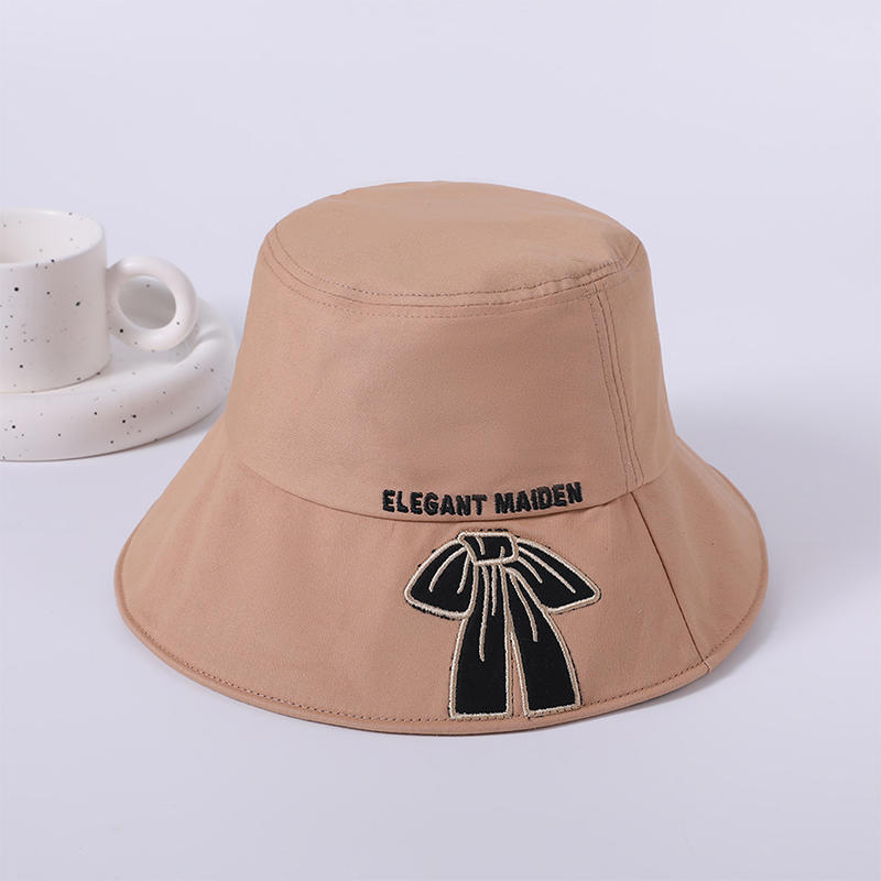 Cloth hat spring and summer new bow pattern beach hat woven female Korean fisherman hat outdoor sunshade sunscreen hat