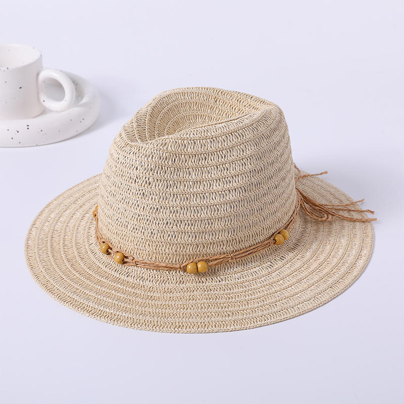 Apricot straw hat spring and summer new leisure play beach hat woven women's European and American style top hat outdoor sunshade hat