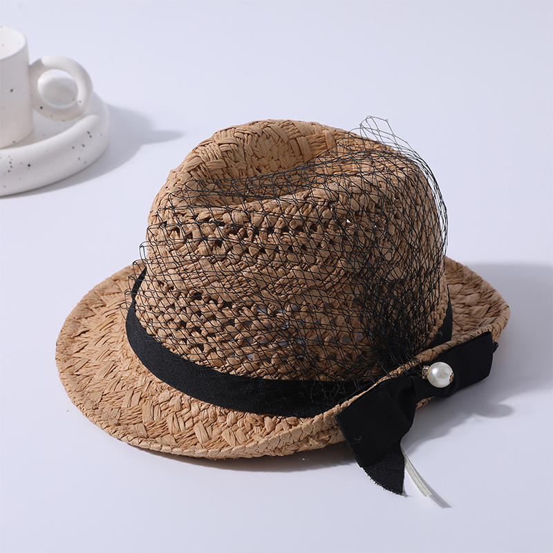 Lace pearl straw hat spring and summer new leisure play beach hat woven women's European and American style sun hat outdoor sunshade sun hat