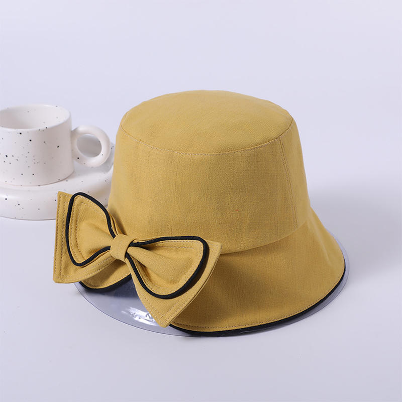 Yellow bow cloth hat spring and summer new leisure play beach hat female Korean version of the fisherman hat outdoor sunshade sunscreen hat