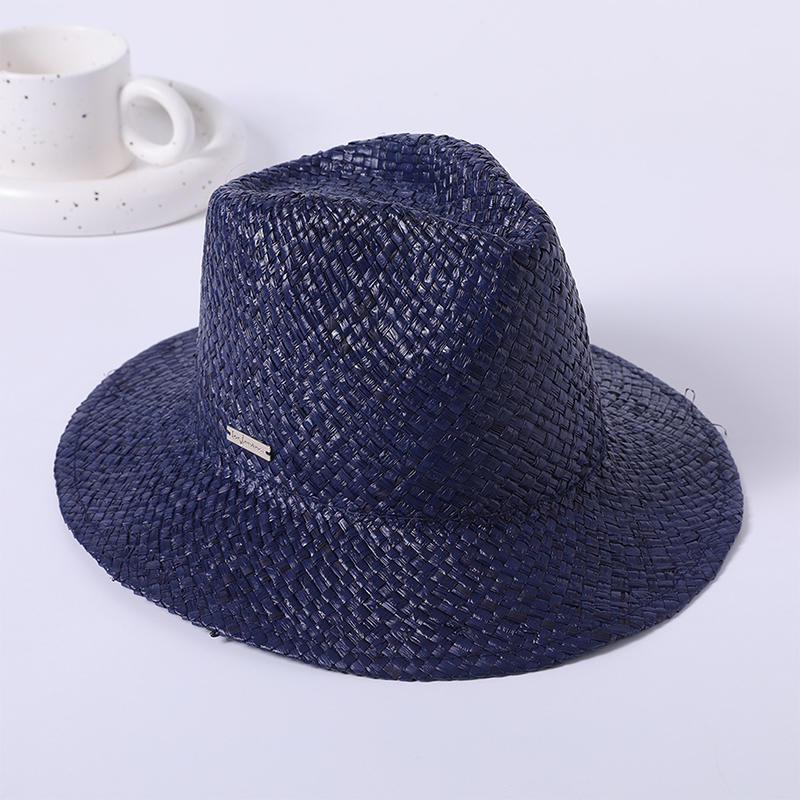 Rafia dyed handmade straw woven ladies European and American style striped ribbon hat