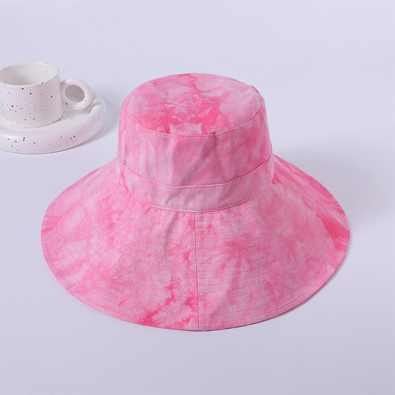 Pink tie-dye cloth hat spring and summer new leisure play beach hat female Korean version of the fisherman hat outdoor sunshade sunscreen hat