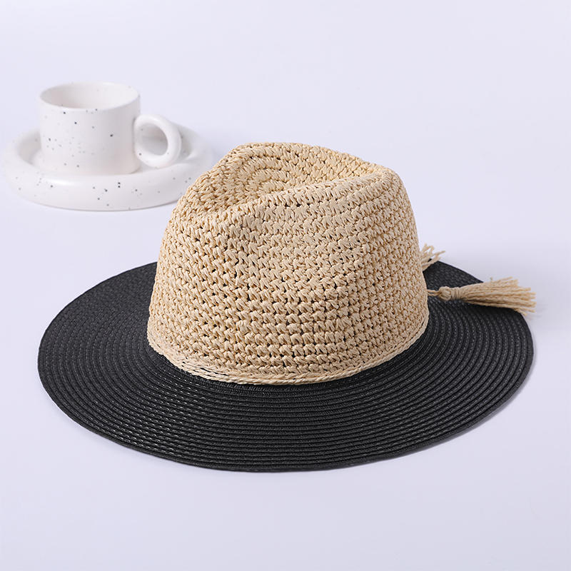 Papyrus Crochet and Fringe Trim Hat with Black Matching Fashion Hat