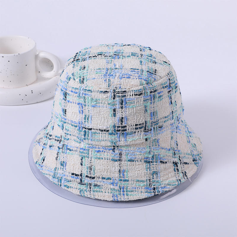 Blue plaid hat spring and summer new simple casual beach hat female Korean version of the fisherman hat outdoor sunshade sunscreen hat