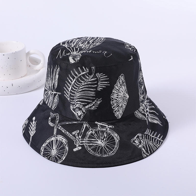 Black pattern cloth hat spring and summer new leisure play beach female fisherman hat outdoor sunshade sunscreen hat
