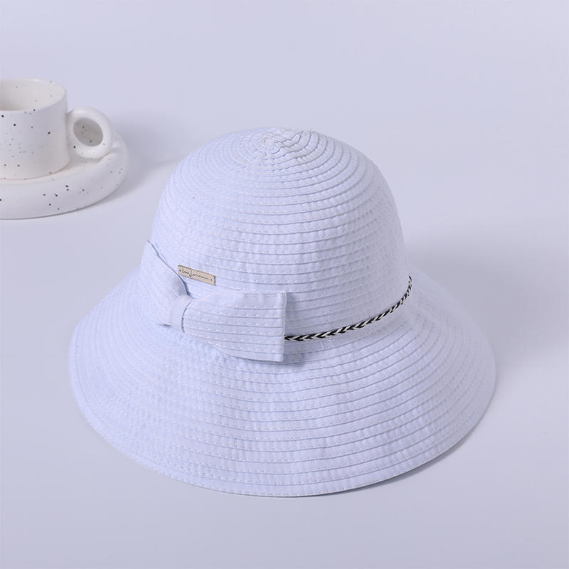 White ribbon spring and summer new leisure play beach hat woven female European and American style sun hat outdoor sunshade sun hat