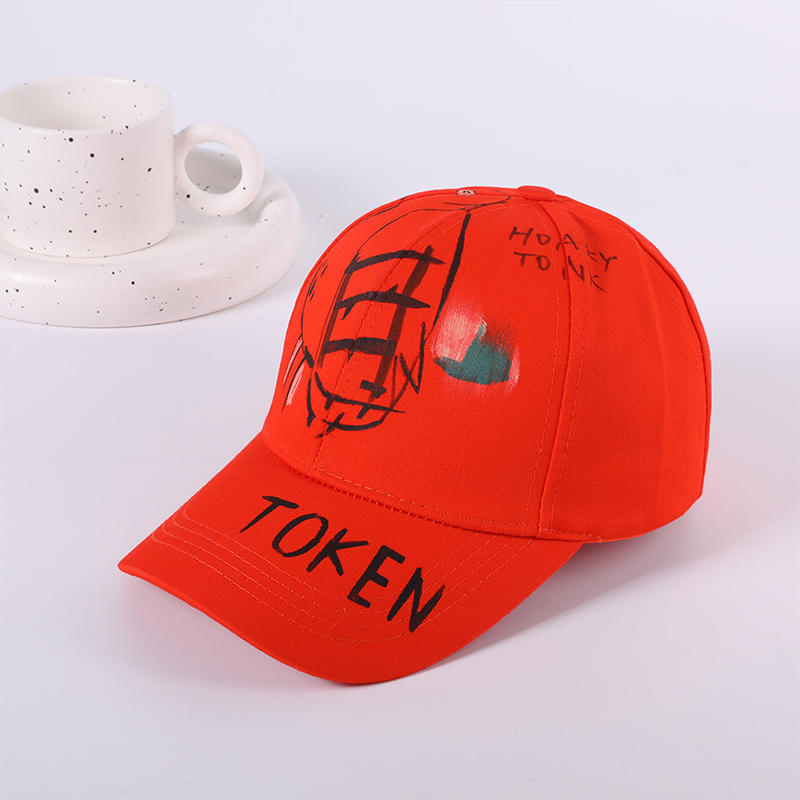 Red graffiti hats men and women couples Korean caps trend new fashion Japanese casual spring and summer baseball caps