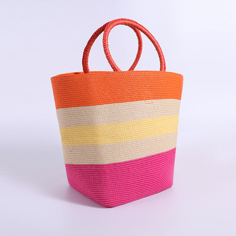 Paper woven color striped color TOTE bag