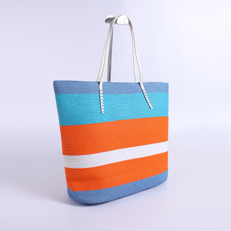 Paper woven blue and yellow touch with striped color TOTE bag