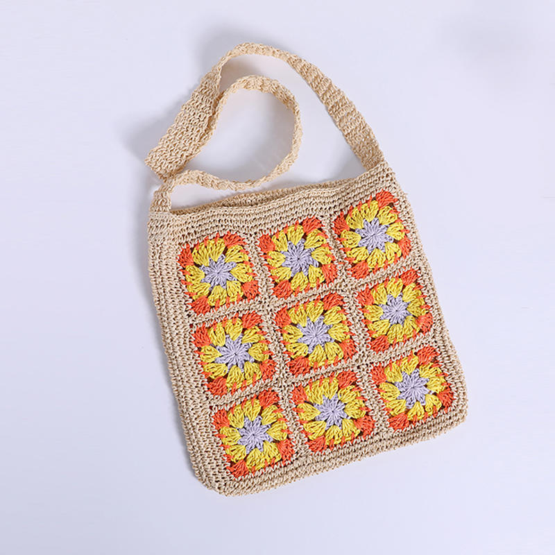 Beige color hand crochet papyrus flowers handmade papyrus bag