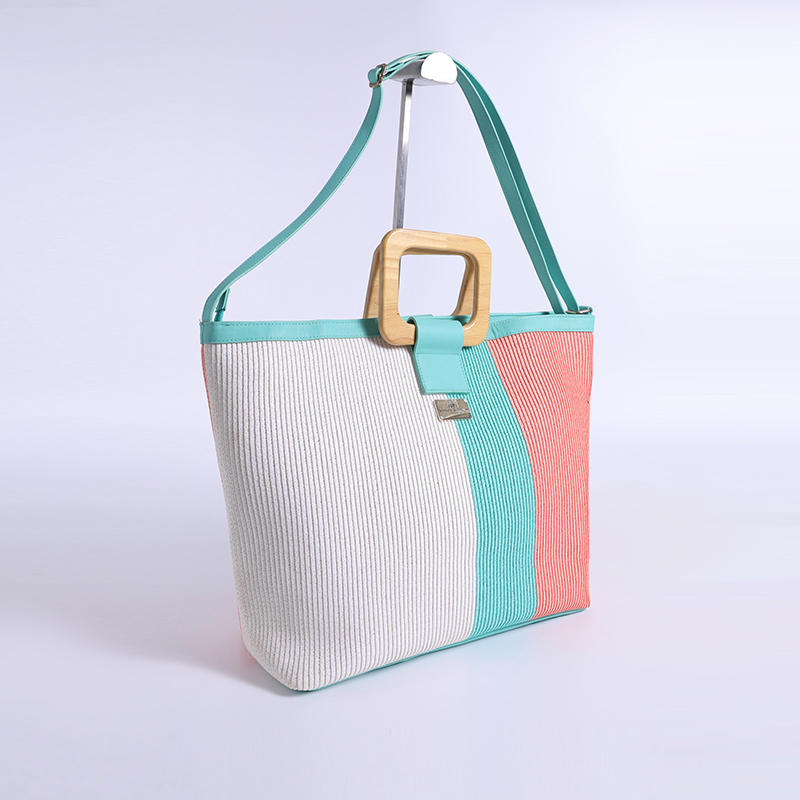 Paper woven three-color striped color TOTE bag