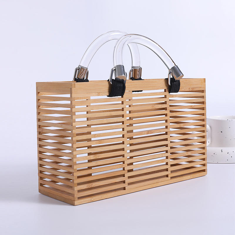 Handmade small square bag with bamboo strips