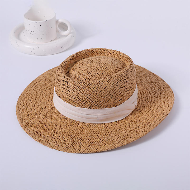 White decorative straw hat spring and summer beach hat woven women's European and American style top hat outdoor sunshade sunscreen hat