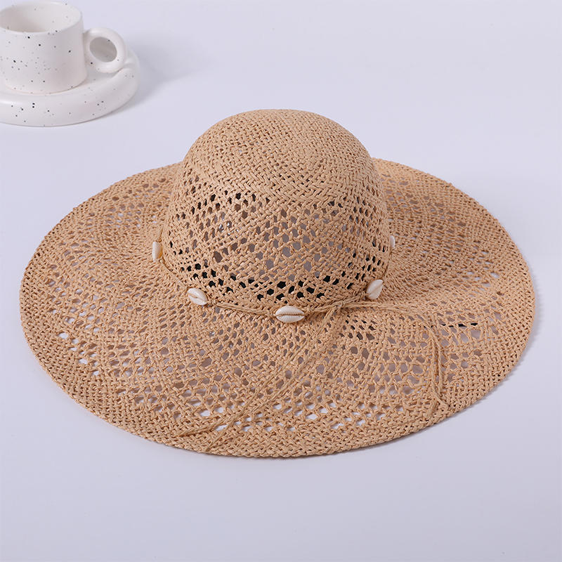Straw hat spring and summer new leisure play beach hat woven shell decoration outdoor sunshade sun protection hat
