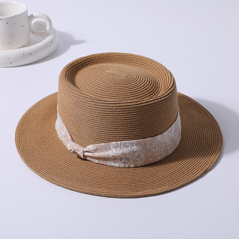 Ribbon decorative straw hat women's Korean version flat top hat outdoor sunshade sunscreen hat