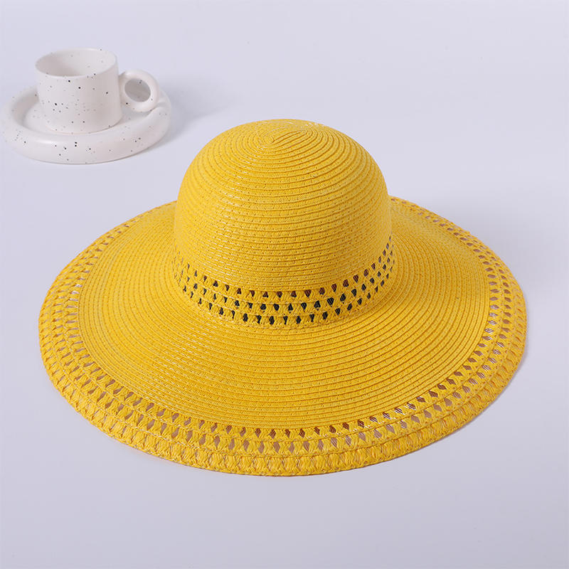 Yellow straw hat spring and summer new leisure play beach hat woven female European and American style sun hat outdoor sunshade sun hat