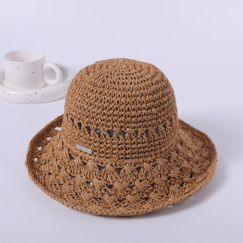 Brown straw hat spring and summer beach hat woven female Korean fisherman hat outdoor sunshade sunscreen hat