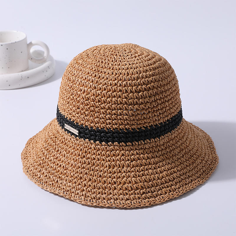 Black ribbon decorative straw hat spring and summer beach hat knitted female Korean version of the fisherman hat outdoor sunshade sunscreen hat