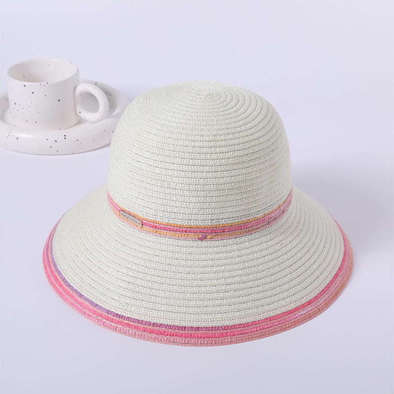 Pink outer wrapped straw hat European and American style fisherman hat outdoor sunshade sun protection hat
