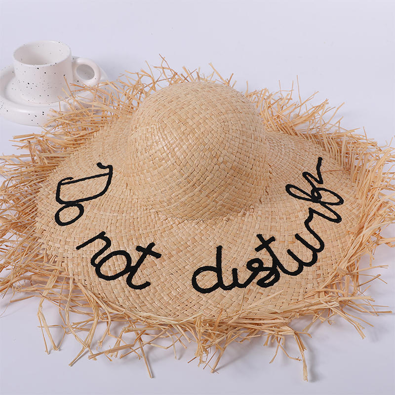 Raffia woven straw hat letter pattern women's European and American style sun hat outdoor sunshade sun hat
