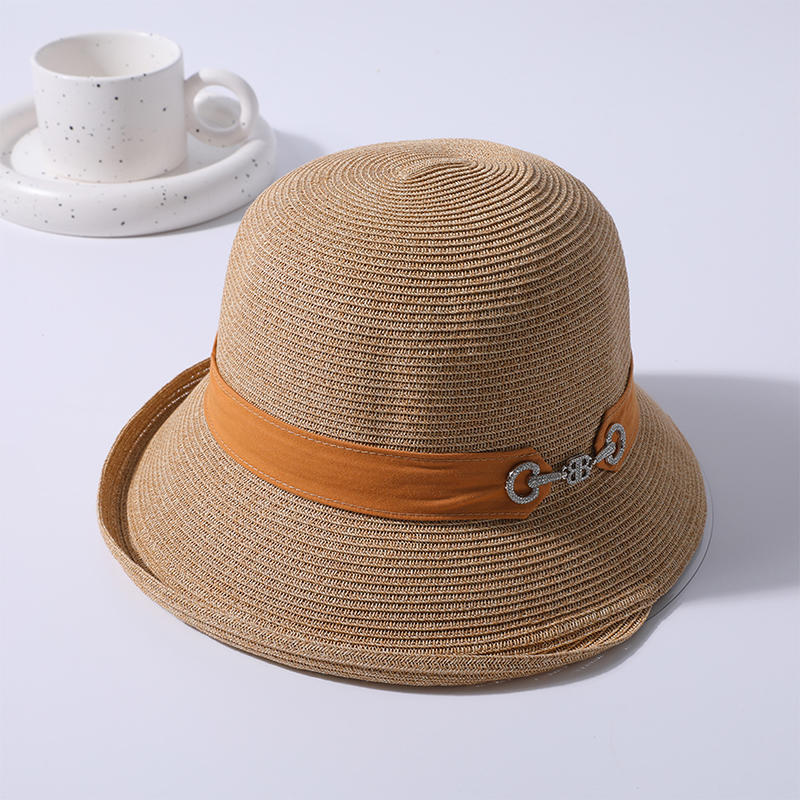 Orange ribbon decorative straw hat spring and summer new leisure play beach hat woven female Korean version of the sun hat outdoor sun protection hat