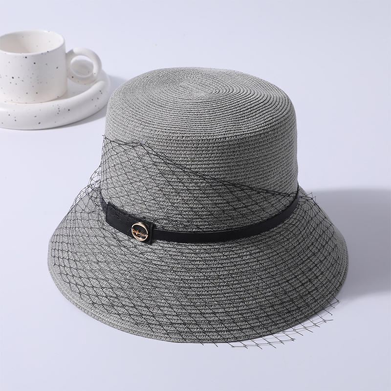 Gray black silk decorative straw hat spring and summer Japanese sun hat outdoor sunshade sun hat