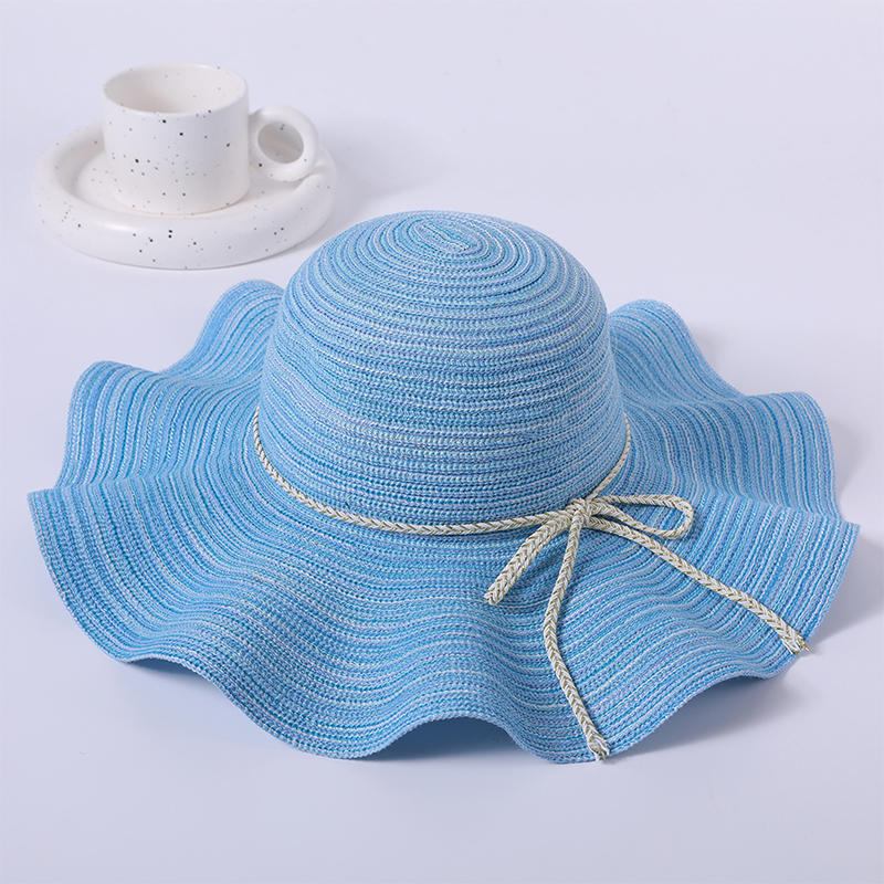 Multicolor Wavy Big Brim French Polyester Yarn Braided Hat