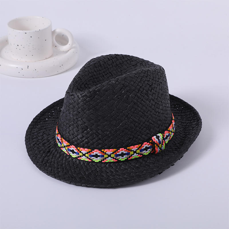 Ethnic wind ribbon handmade lala grass woven ladies European and American style Loukong small hat
