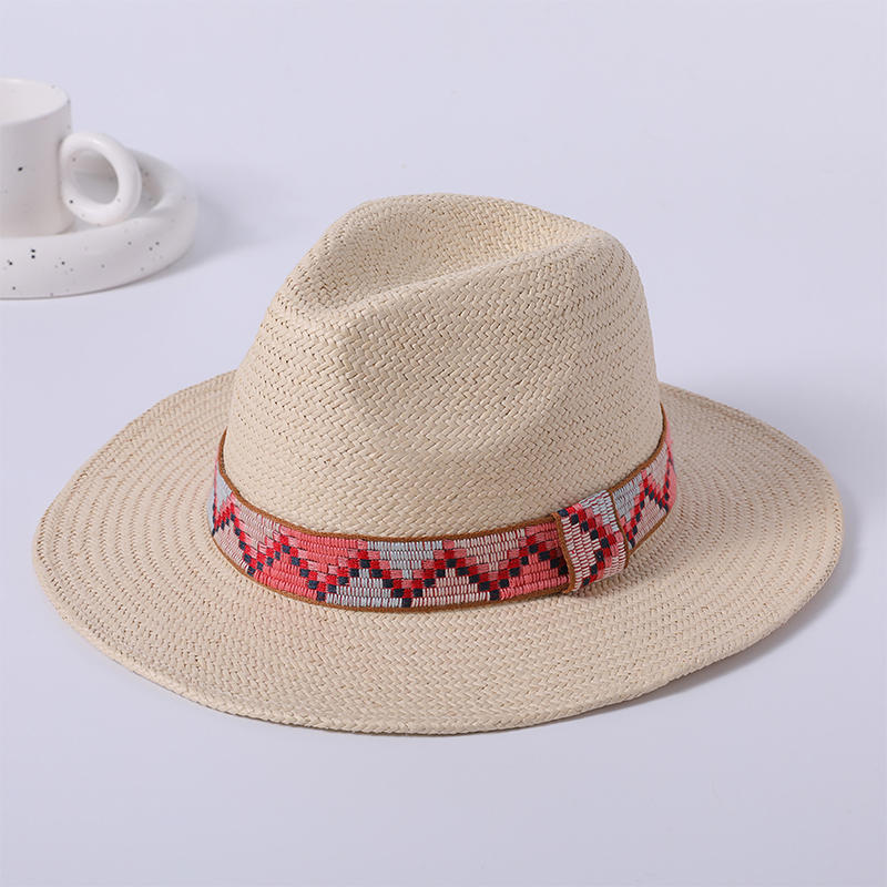 National wind ribbon hand-woven women's European and American style panama hat outdoor sunshade sunscreen hat