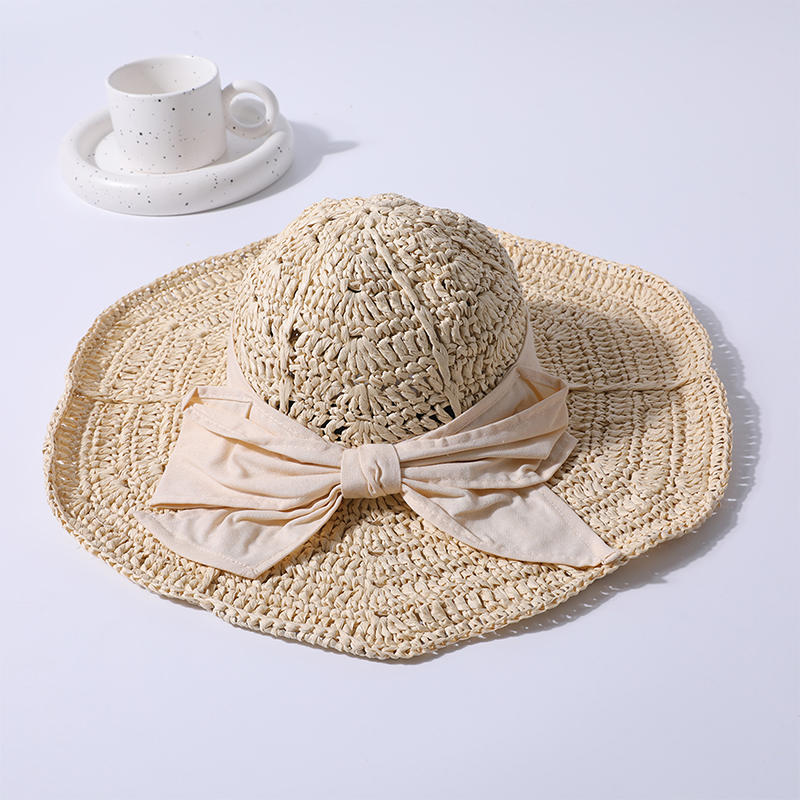 Big bow spring and summer new leisure travel shooting beach hat woven female Korean version of the sun hat outdoor sunshade sun hat