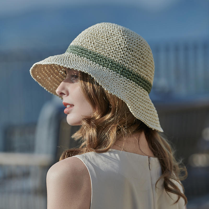 Black ribbon decorative straw hat spring and summer beach hat knitted female Korean version of the fisherman hat outdoor sunshade sunscreen hat