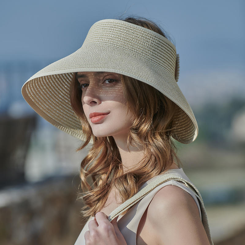 Top transparent straw hat spring and summer new bow decoration beach hat woven female Korean version of the empty top hat outdoor sunshade sunscreen hat
