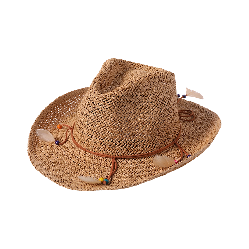 Straw hat spring and summer new leisure play beach hat woven female European and American style yellow cowboy hat outdoor sunshade sunscreen hat