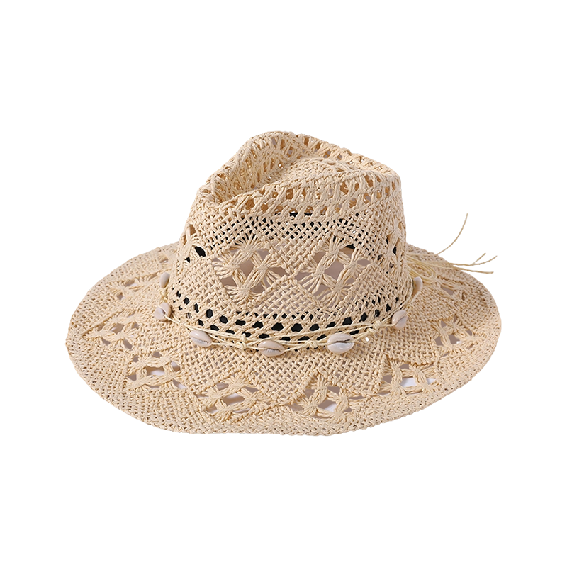 Straw hat spring and summer new leisure play beach hat hollow woven female European and American style cowboy hat outdoor sunshade hat