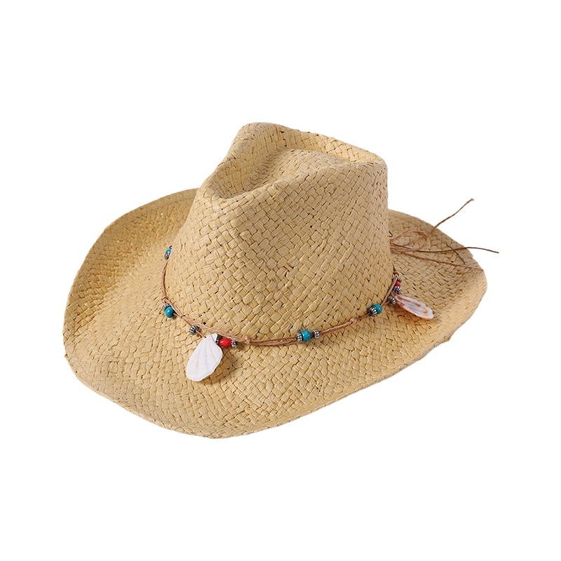 Pendant decoration straw hat spring and summer new leisure play beach hat woven female European and American style cowboy hat outdoor sunshade hat