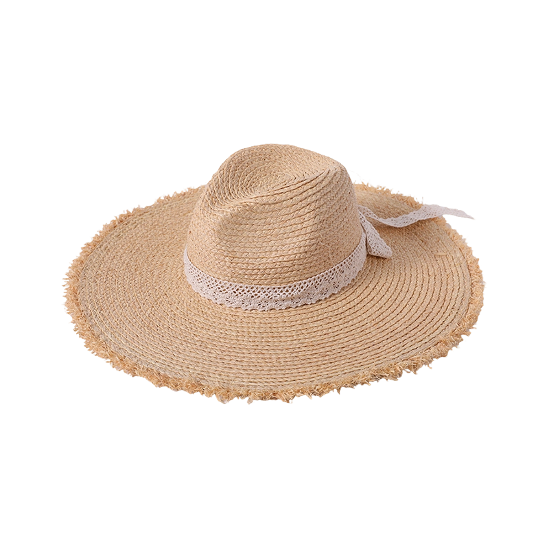 White ribbon decorative straw hat spring and summer new leisure play beach hat woven women's European and American style panama hat outdoor sunshade sunscreen hat