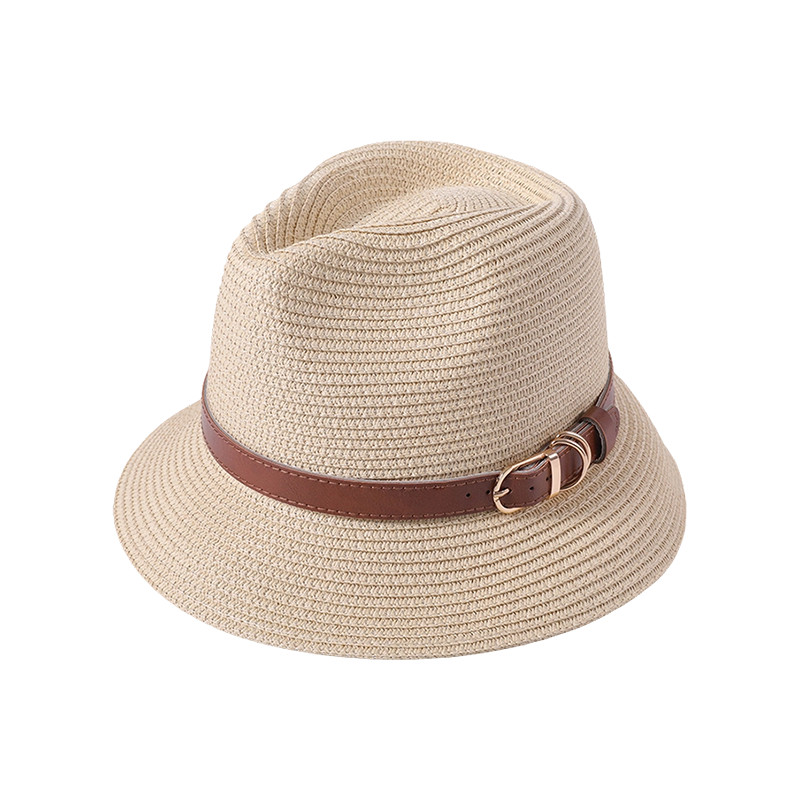 Straw hat with belt spring and summer new leisure play beach hat woven female European and American style top hat outdoor sunshade sunscreen hat